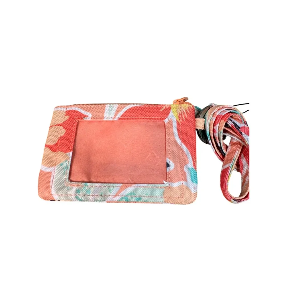 NWT Vera Bradley Lighten Up Zip ID Case & Lanyard Rain Forest Lily Coral 37168-